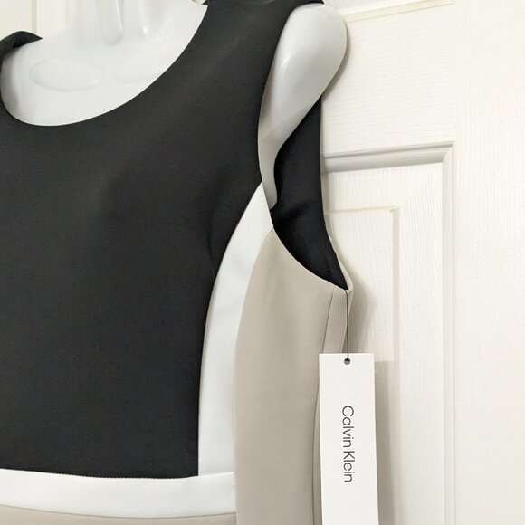 Calvin Klein Women's Colorblocked Scuba Sheath Dress Size 14 Black/Cream/White - Picture 4 of 10
